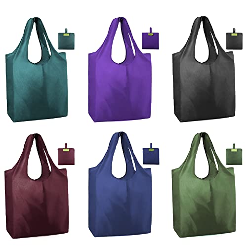 BeeGreen Reusable Grocery Bags Heavy Duty Extra Large 6 Pack Foldable Tote Bag Cloth Grocery Bags Machine Washable Polyester Fabrics Bulk Shopping Bag Reusable Gifts for Women Green Black - Image 1