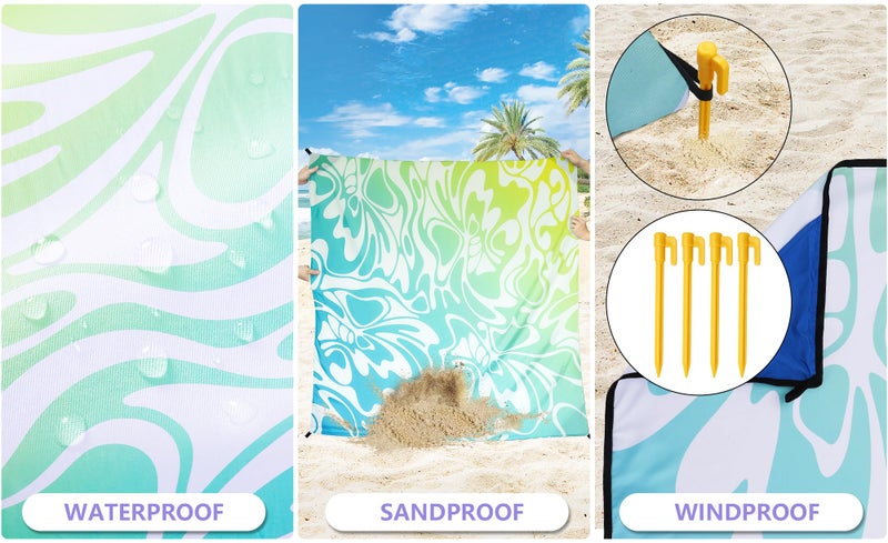 WIWIGO Beach Blanket Waterproof Sandproof Beach Mat 79" X 83"/10'x9'for 2-8 Adults Quick Drying Outdoor Picnic Mat Beach Accessories for Travel, Camping, Hiking - Image 5