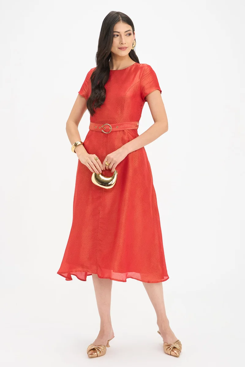 فيرجيو Self Design Viscose Short Sleeve Mini Dress for Women