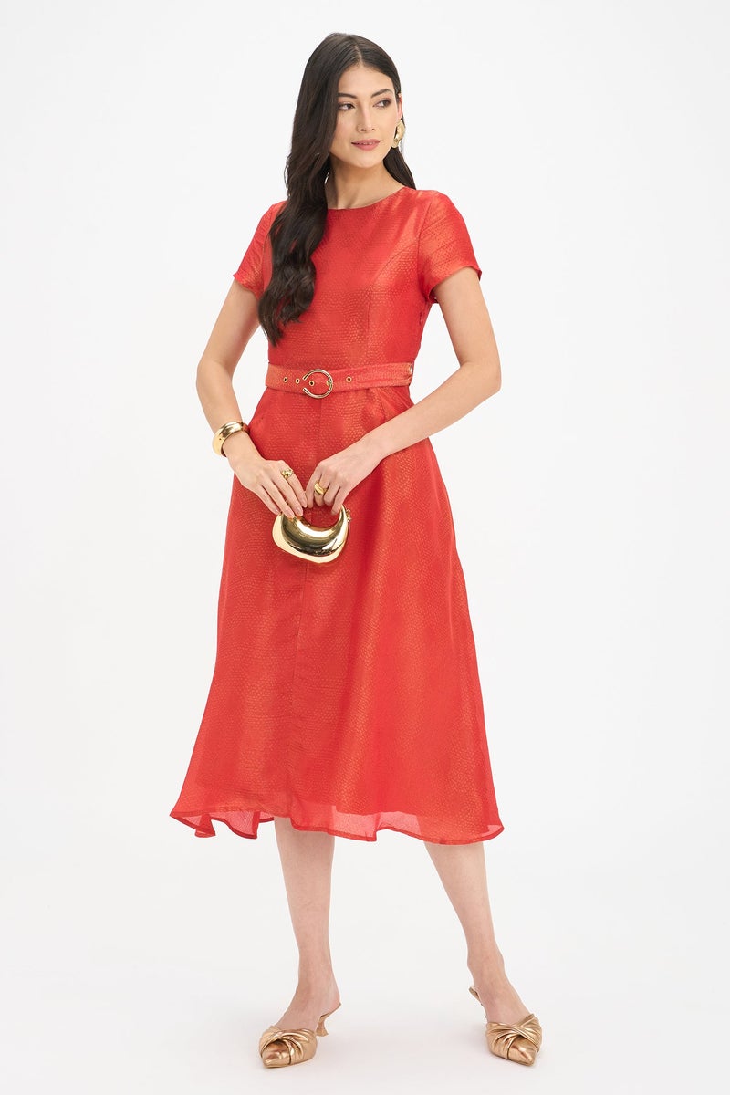 Virgio Self Design Viscose Short Sleeve Mini Dress for Women - Image 1
