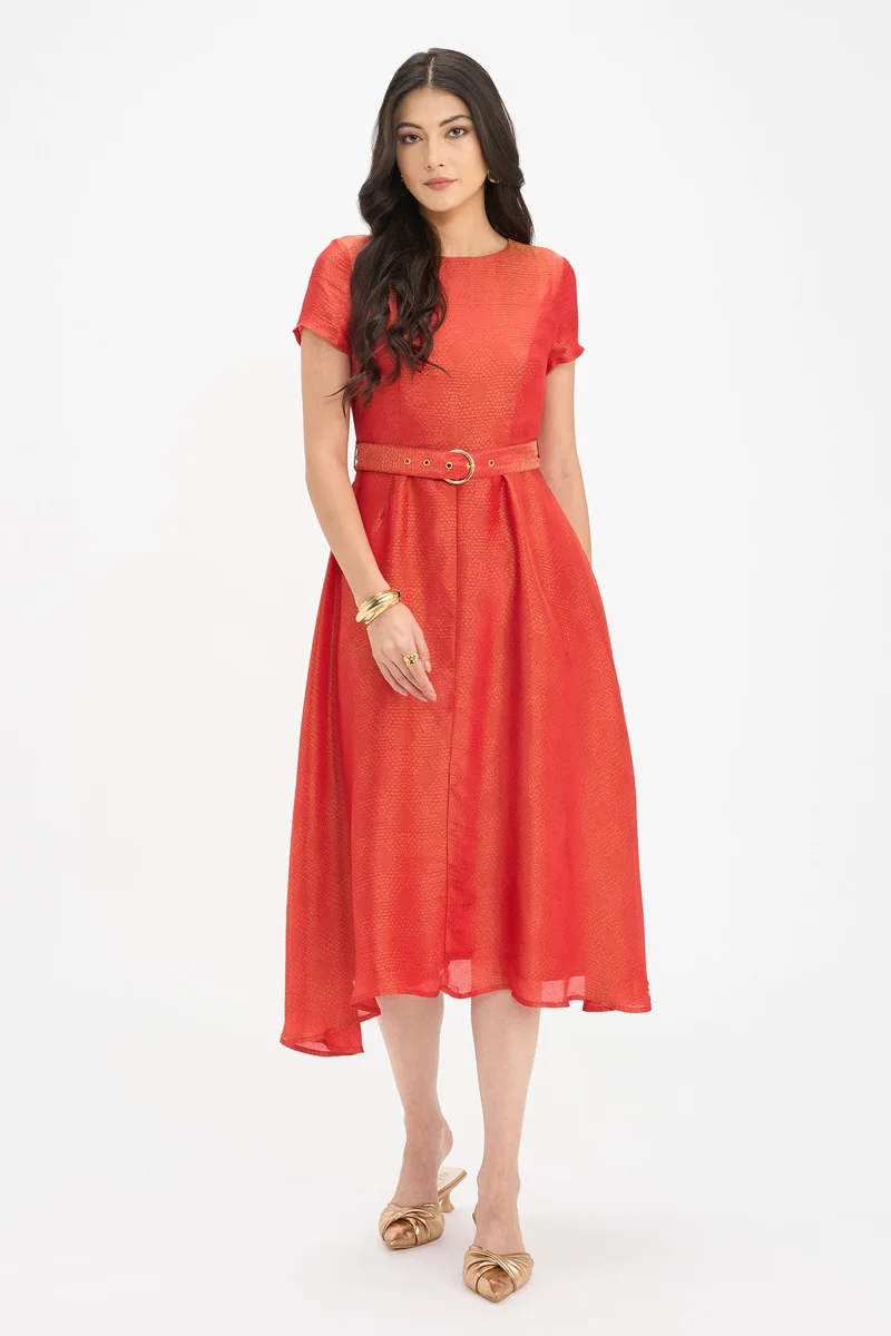 فيرجيو Self Design Viscose Short Sleeve Mini Dress for Women