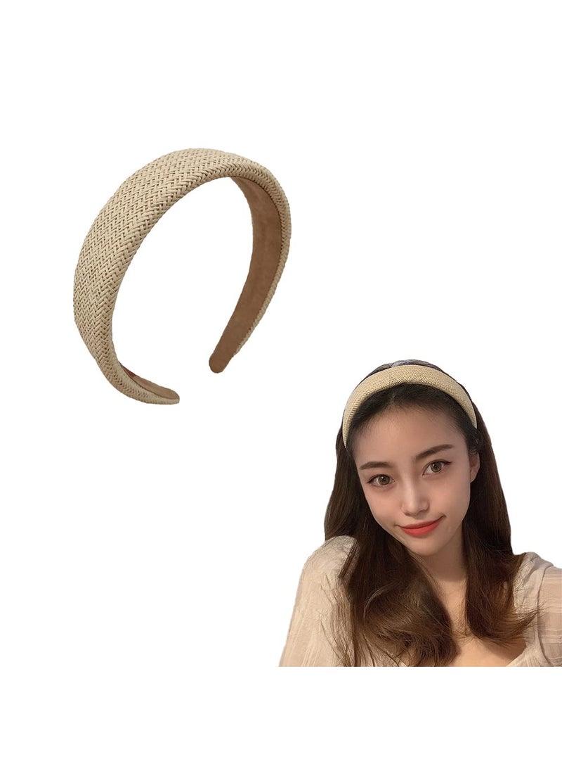 YALLNASL YALLNASL Hairband Wide Braided Straw Headband for Women  Chunky Rattan Headband Woven Hairband for Women Girls Non Slip Thick Hair Band Hair Accessories Bohemian HeadBand for Women 
