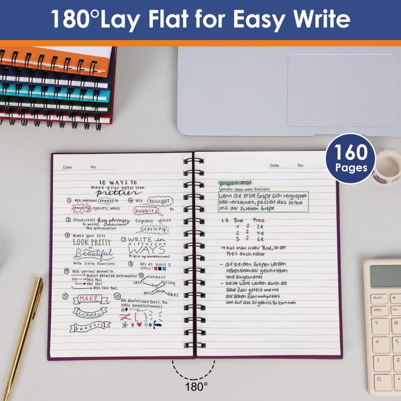 LABUK 6pcs Hardcover Spiral Notebook for Work, A5 Spiral Notebooks, 160 Pages 5.5x8.5in Small Journal for School and Gifts, Assorted Colors - Image 3