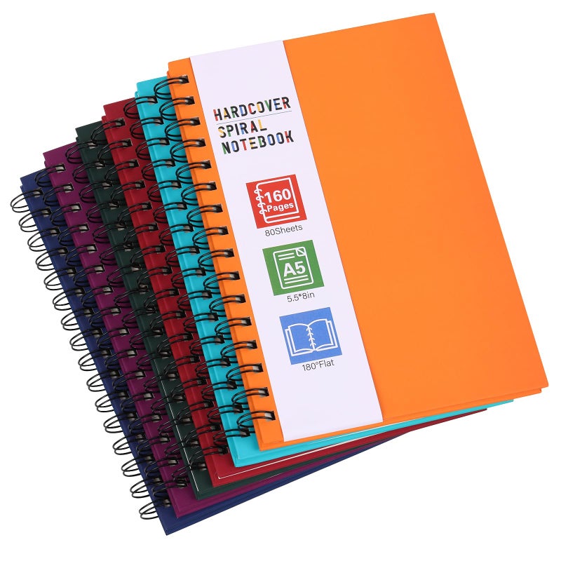 LABUK 6pcs Hardcover Spiral Notebook for Work, A5 Spiral Notebooks, 160 Pages 5.5x8.5in Small Journal for School and Gifts, Assorted Colors - Image 1