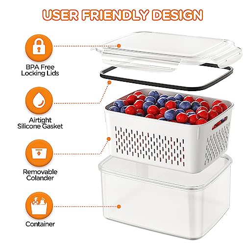 Winproper 6 PCS Fruit Storage Containers for Fridge with Removable Colanders, 6 Plastic Food Storage Containers with 6 Lids, Leakproof Produce Containers Keep Fruits, Vegetables, Berry, Meat Fresh Longer - Image 5