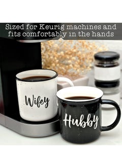 MAINEVENT Wifey Hubby Mugs Set of 2 Coffee Mug 11 Ounce, Bride Gift, Engagement Gift, His and Hers Gift, Mr and Mrs Coffee Mug Set, Bride to Be Gift, Hubby and Wifey Mug, Mr and Mrs Cup Couples Mug  - Image 4