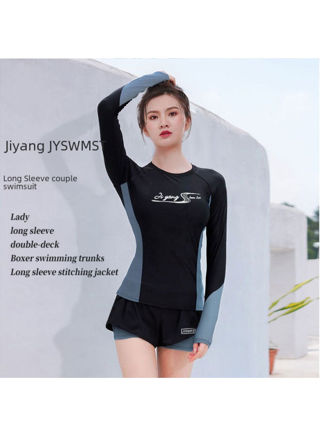 Loquat Korean Couple's Diving Suit Women's Split Jellyfish Suit Men's Sunscreen Surfing Snorkeling Long Sleeve Large Size Drifting Swimsuit-Color:80824+816 Men's Suit- - Image 5