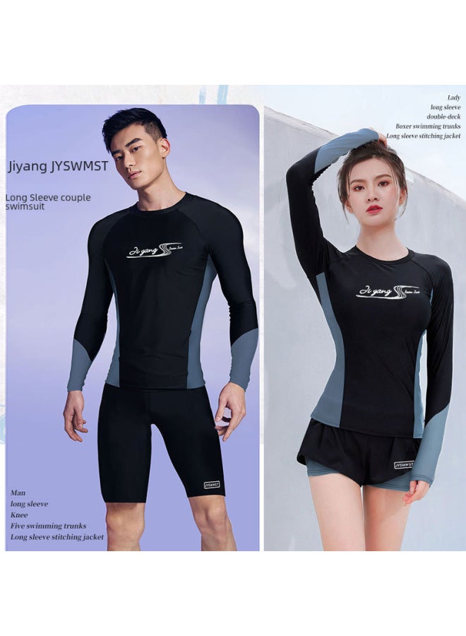 Loquat Korean Couple's Diving Suit Women's Split Jellyfish Suit Men's Sunscreen Surfing Snorkeling Long Sleeve Large Size Drifting Swimsuit-Color:80824+816 Men's Suit- - Image 4