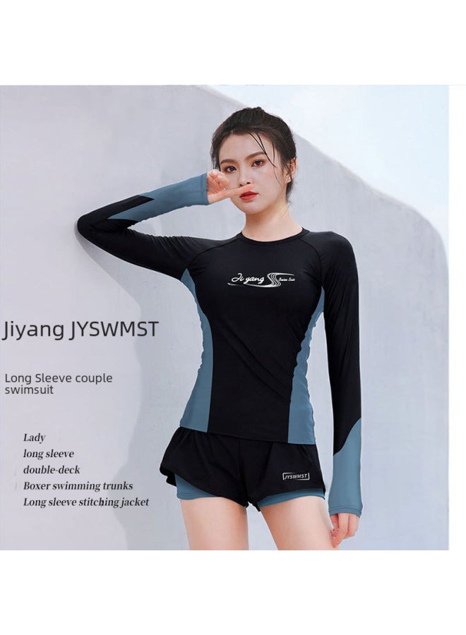 Loquat Korean Couple's Diving Suit Women's Split Jellyfish Suit Men's Sunscreen Surfing Snorkeling Long Sleeve Large Size Drifting Swimsuit-Color:80824+816 Men's Suit- - Image 3