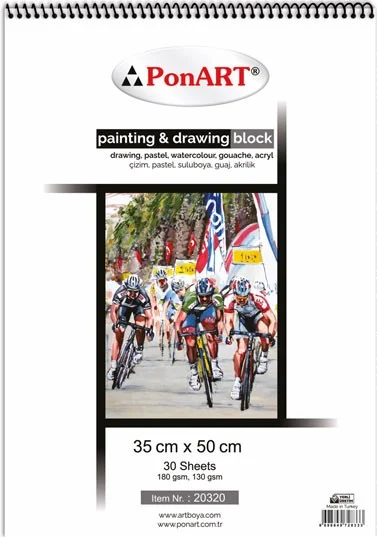 Ponart Drawing Book 35x50 30 Sheets (28 Pieces 180 Gr. + 2 Pieces Black) (Phm-20-320)