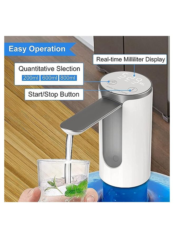 Arabest موزع مياه لزجاجة مياه، مضخة زجاجة مياه كهربائية قابلة للطي، شاشة رقمية ذكية مضخة مياه شرب أوتوماتيكية، شحن USB من النوع C، 200 مل، 5 فولت/4 وات، موزع مياه محمول منخفض الضوضاء (أبيض) - Image 4