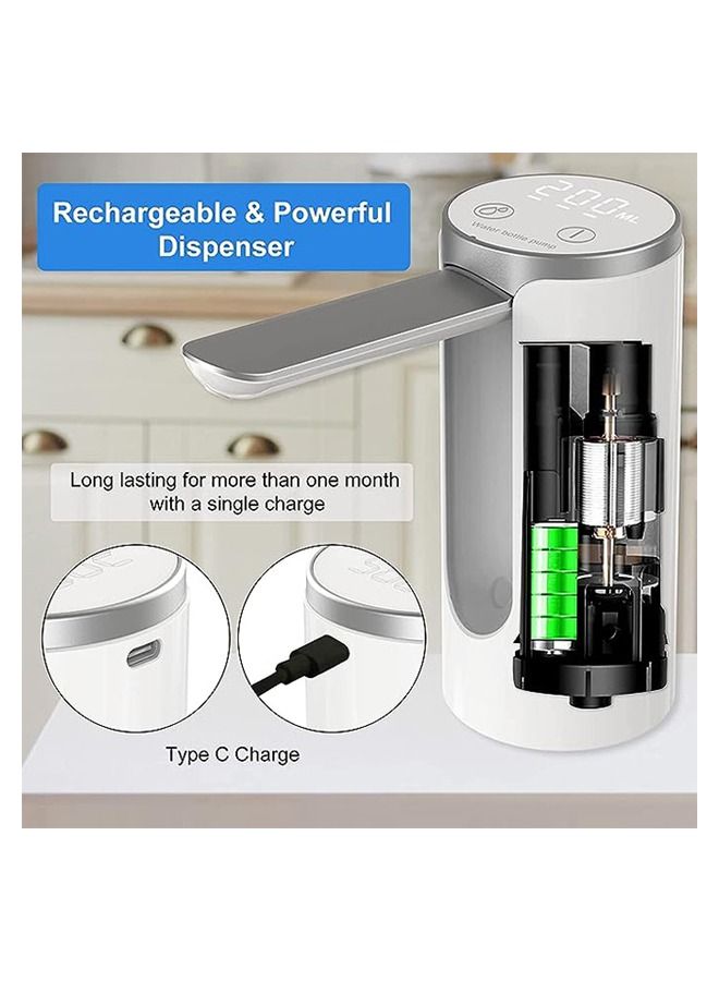 Arabest موزع مياه لزجاجة مياه، مضخة زجاجة مياه كهربائية قابلة للطي، شاشة رقمية ذكية مضخة مياه شرب أوتوماتيكية، شحن USB من النوع C، 200 مل، 5 فولت/4 وات، موزع مياه محمول منخفض الضوضاء (أبيض) - Image 5