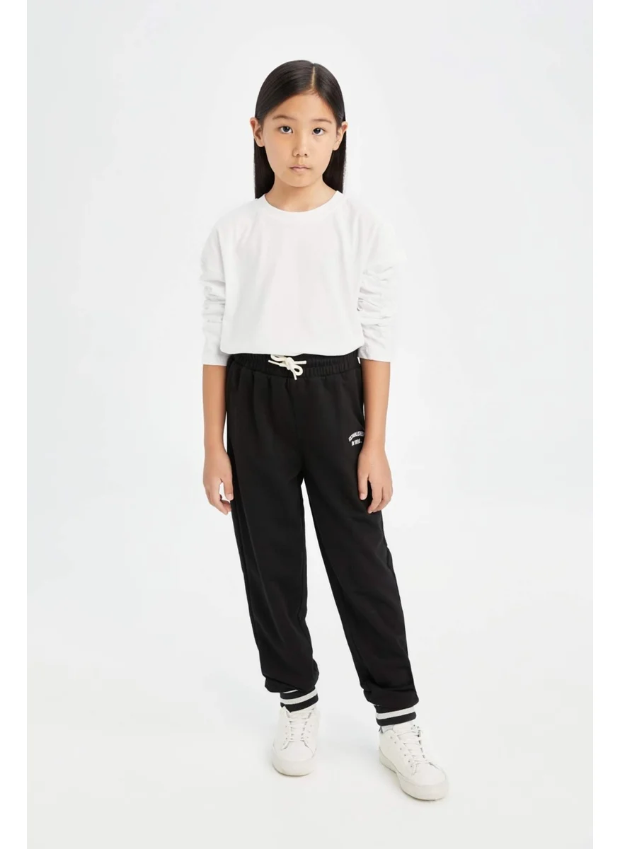 DeFacto Girls Black Elastic Waist Leg Printed Jogger Sweatpants D3204A824WN
