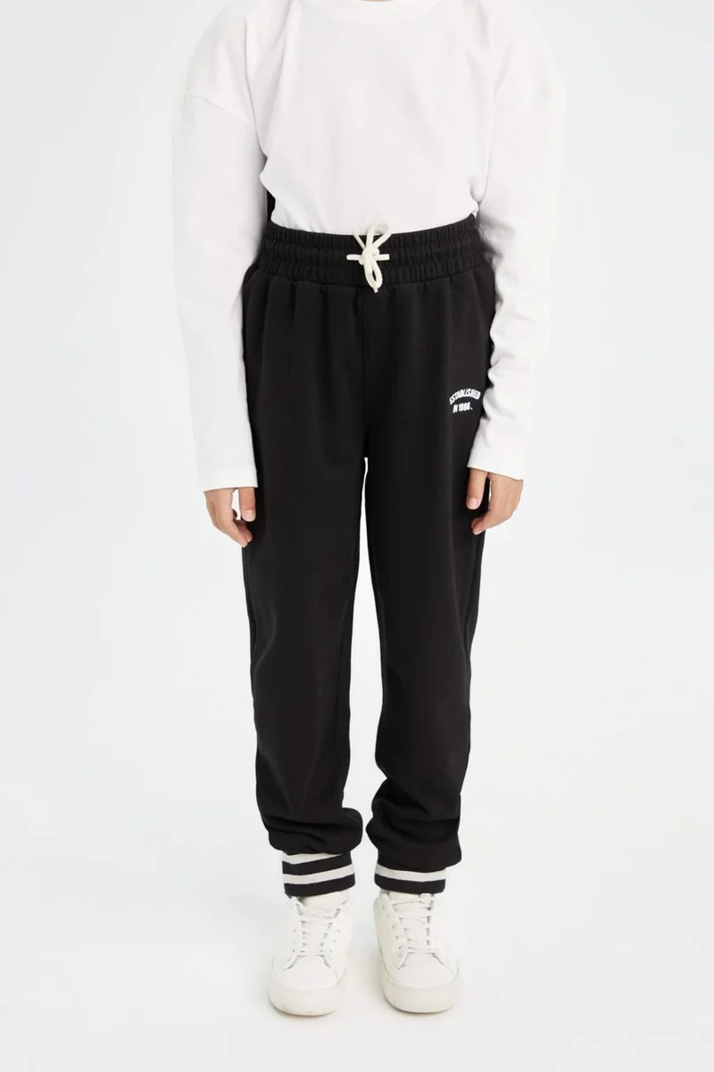 DeFacto Girls Black Elastic Waist Leg Printed Jogger Sweatpants D3204A824WN