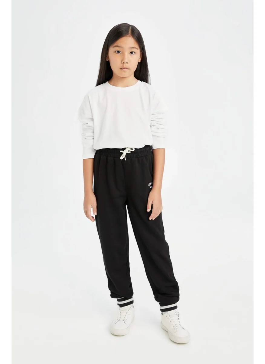 DeFacto Girls Black Elastic Waist Leg Printed Jogger Sweatpants D3204A824WN