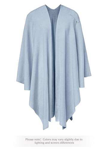 PULI Womens Blue Large Cross Front Poncho Sweater Wrap Topper Knitted Elegant Shawls Cape for Fall Winter - Image 5
