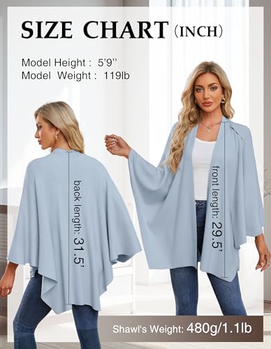 PULI Womens Blue Large Cross Front Poncho Sweater Wrap Topper Knitted Elegant Shawls Cape for Fall Winter - Image 4
