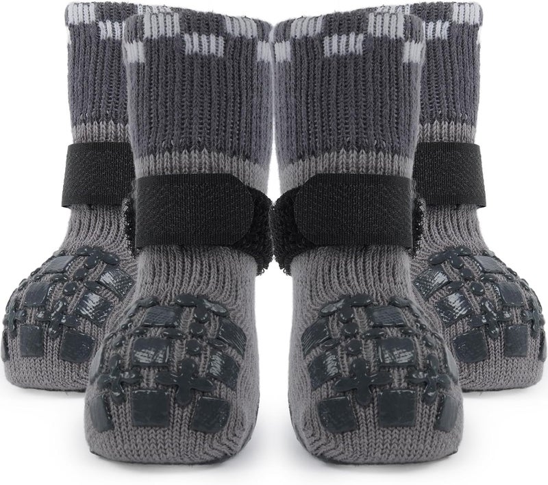 ROZKITCH 2 Pairs Double Side Anti Slip Dog Socks Paws Stop Licking, Paw Protectors Warm Socks Anti Chew Dog Paw Covers Stretchy Grip Socks for Senior Dogs Outdoor Labrador Retriever Grey XL - Image 1