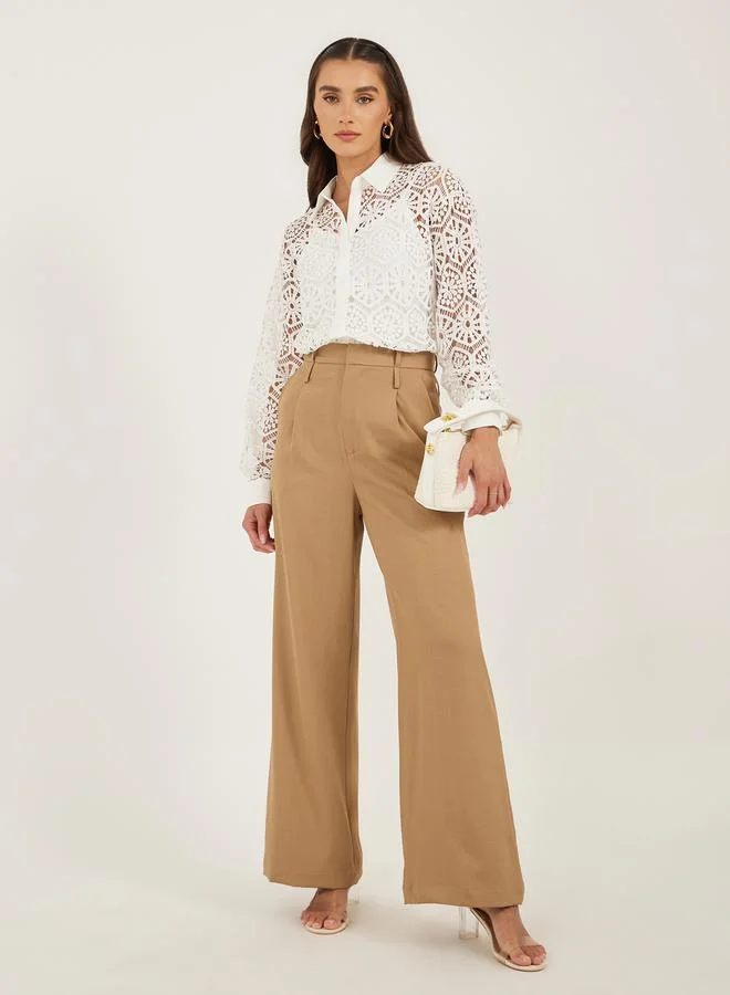 Styli Crochet Long Sleeve Oversized Shirt