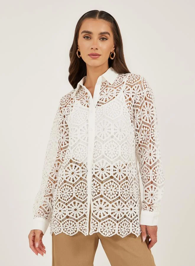 Styli Crochet Long Sleeve Oversized Shirt