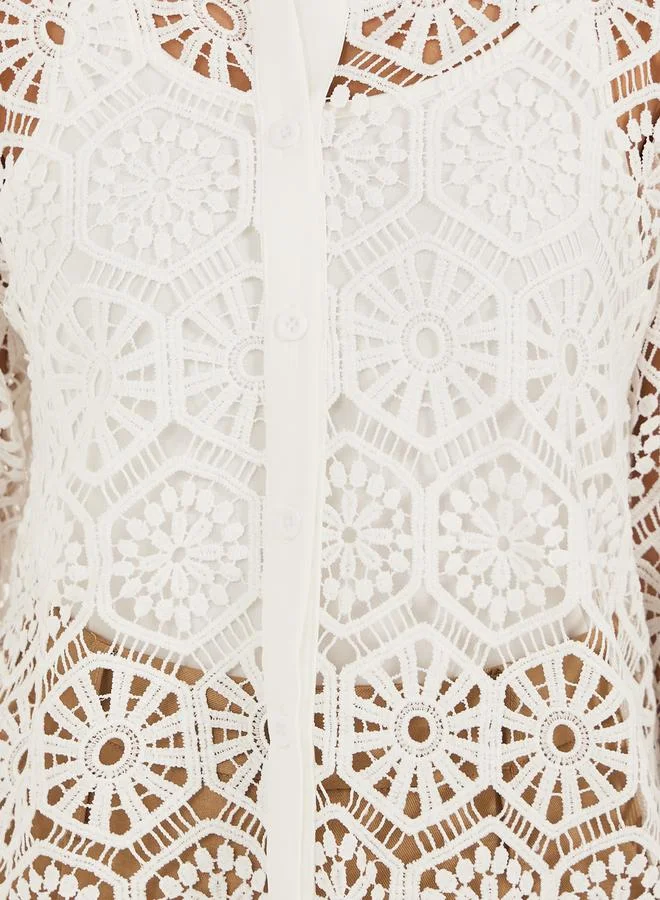 Styli Crochet Long Sleeve Oversized Shirt
