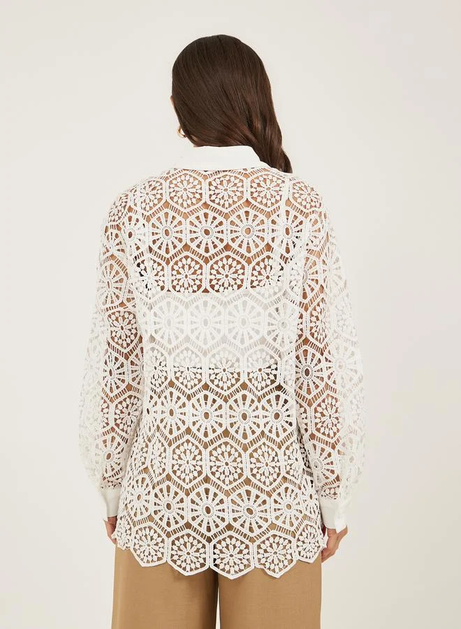 Styli Crochet Long Sleeve Oversized Shirt