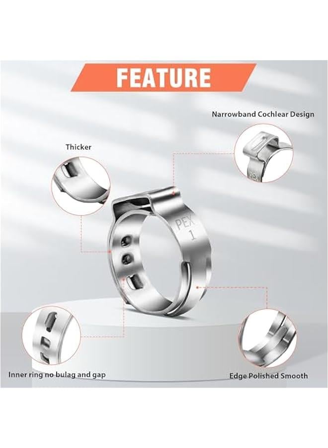 Arabest 60 Pcs 1 PEX Cinch Clamps, 304 Stainless Steel Single Ear Hose for Tubing Pipe Fitting  - Image 4