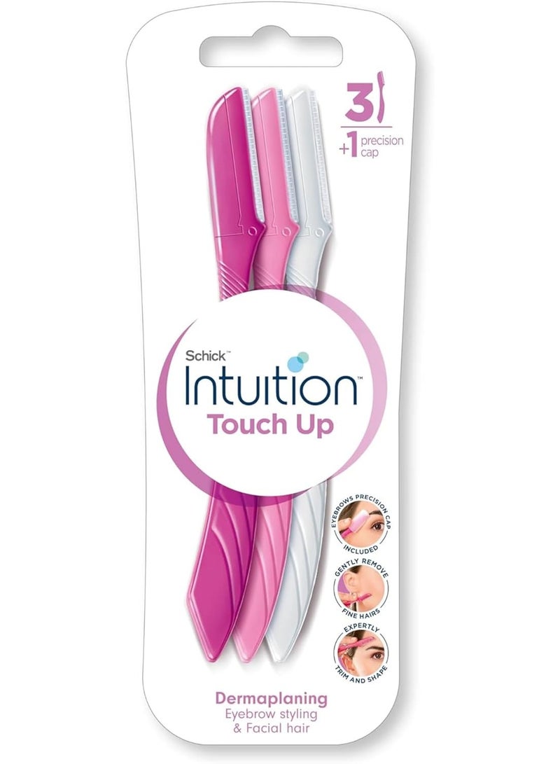 Intuition Touch-Up Dermaplaning Tool With Precision Cover, 3Ct | Face Razor For Women, Eyebrow Trimmer, Facial Hair, Peach Fuzz Remover