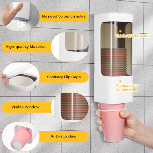 Molain Cup Dispenser Wall Mounted, Bathroom Cup Holder for 3oz-5oz Disposable Paper and Plastic Cups, Water Cooler Cup Dispenser with Adhesive Plate, Ideal for Home, Office, Gym, and More - Image 4