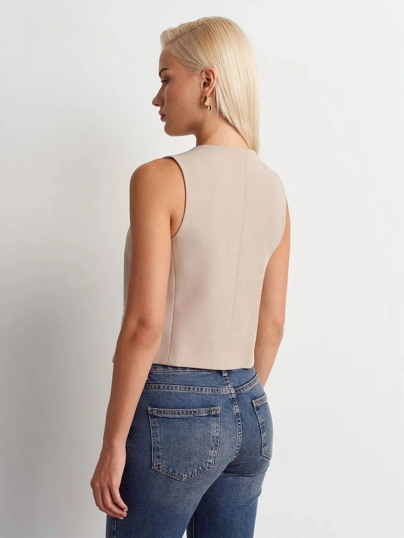 ديلفين Dilvin Crop Button Waistcoat