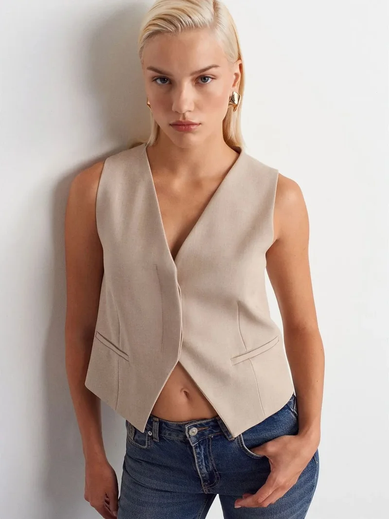 ديلفين Dilvin Crop Button Waistcoat