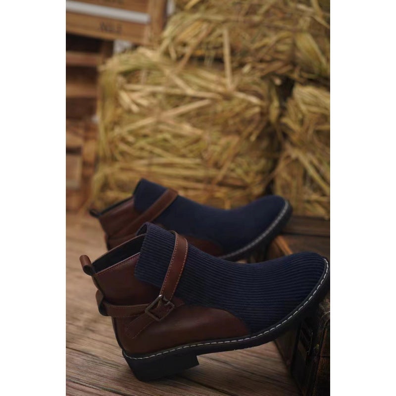 Stitching Leather Boots Fashion Plus Size Buckle Foot Boots Men'S British Business Dress Men'S Boots - Image 1