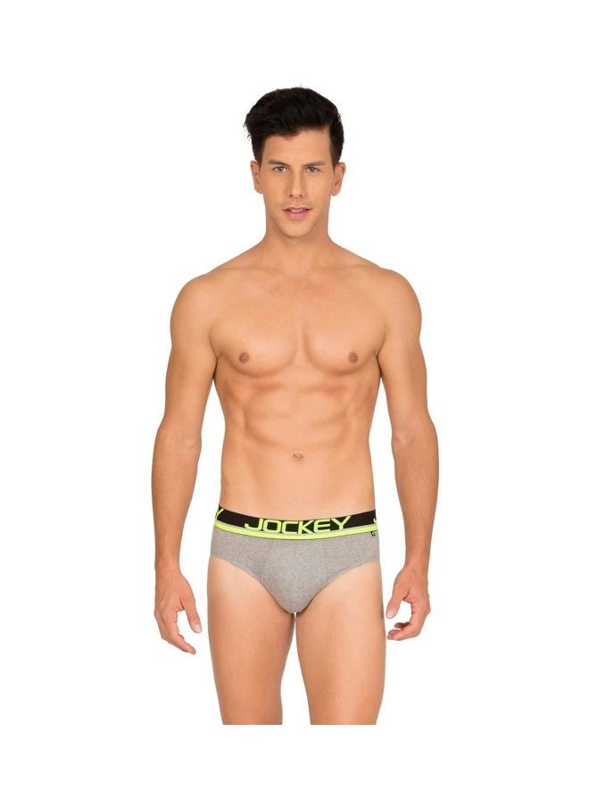 JOCKEY - Jockey Men Cotton Briefs Pack of 1 FP01 Grey Melange and Neon Yellow Large Grey Melange and Neon Yellow L - Image 1
