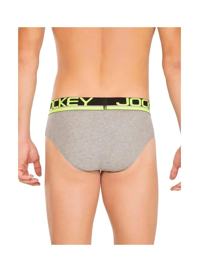 JOCKEY Men Cotton Briefs Pack of 1 FP01 Grey Melange and Neon Yellow Large Grey Melange and Neon Yellow L