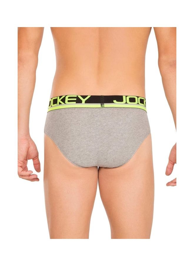 JOCKEY - Jockey Men Cotton Briefs Pack of 1 FP01 Grey Melange and Neon Yellow Large Grey Melange and Neon Yellow L - Image 1