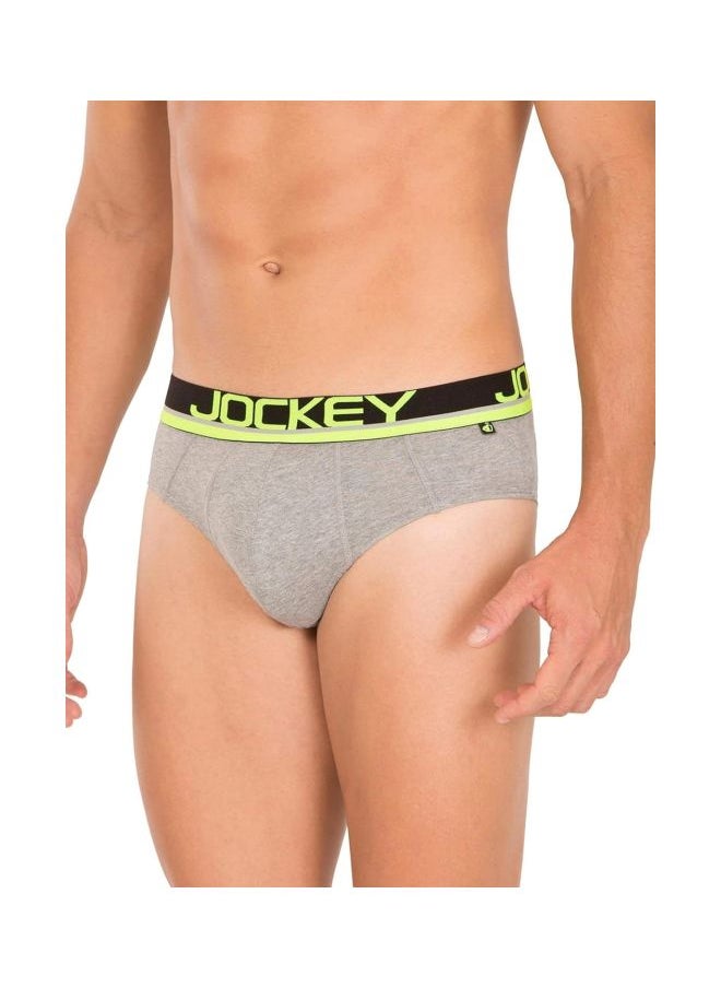 JOCKEY - Jockey Men Cotton Briefs Pack of 1 FP01 Grey Melange and Neon Yellow Large Grey Melange and Neon Yellow L - Image 1