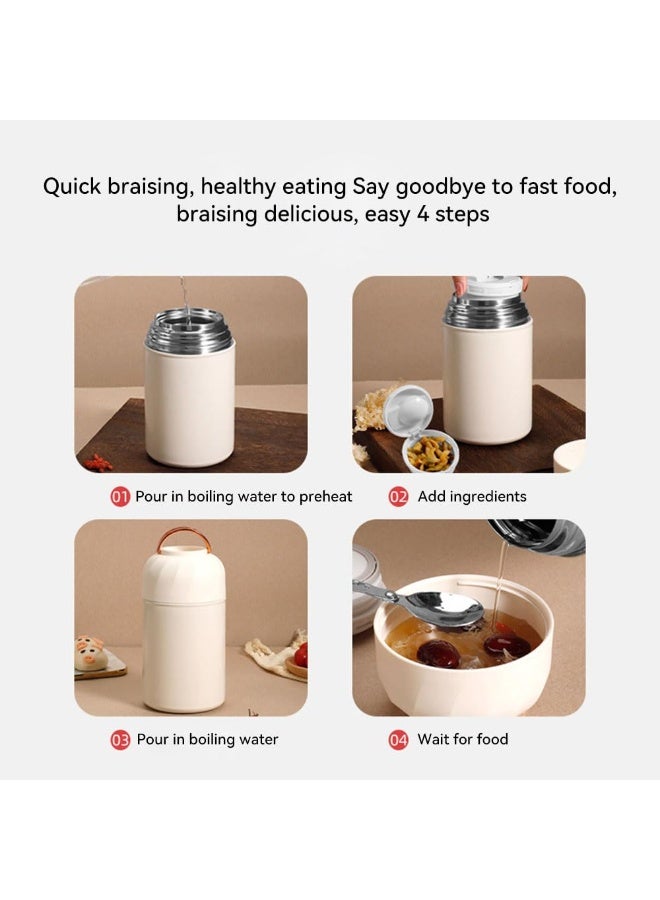 JZS Food Jar, Vacuum Insulated Soup Container, Stainless Steel Lunch box for Kids Adult, Leak Proof Food Jar with Folding Spoon for Hot or Cold Food(White) - Image 4