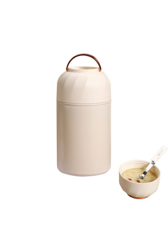 JZS Food Jar, Vacuum Insulated Soup Container, Stainless Steel Lunch box for Kids Adult, Leak Proof Food Jar with Folding Spoon for Hot or Cold Food(White) - Image 1