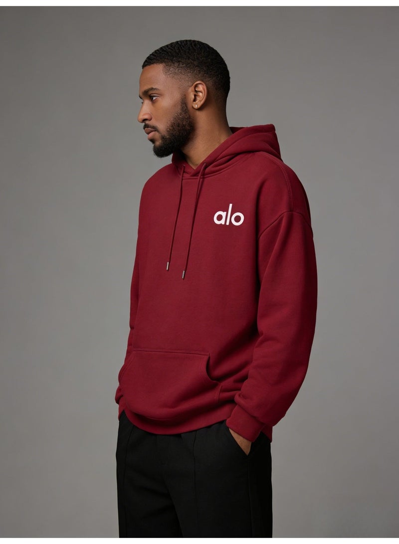 Alo Wine Red Hoodie Sweatshirt - Thick and Warm - Women's Soft Hoodie with Adjustable Drawstring and Kangaroo Pocket, Fashionable and Versatile, Full Power Warm Wine Red - Image 1