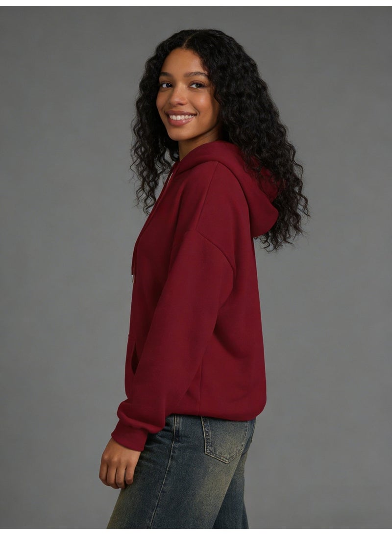 Alo Wine Red Hoodie Sweatshirt - Thick and Warm - Women's Soft Hoodie with Adjustable Drawstring and Kangaroo Pocket, Fashionable and Versatile, Full Power Warm Wine Red - Image 5