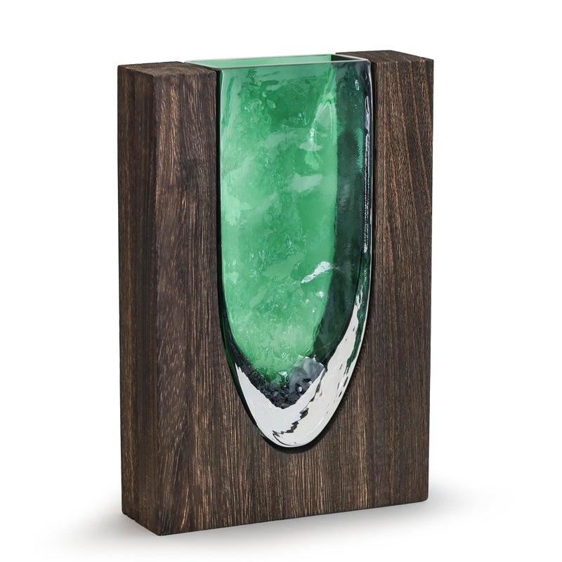 LITIVY Wood and Glass Inlay Vases Farmhouse Wooden Glass Flower Vase Solid Wood Glass Vase Home Decor Vases for Centerpiece (9.37) - Image 4
