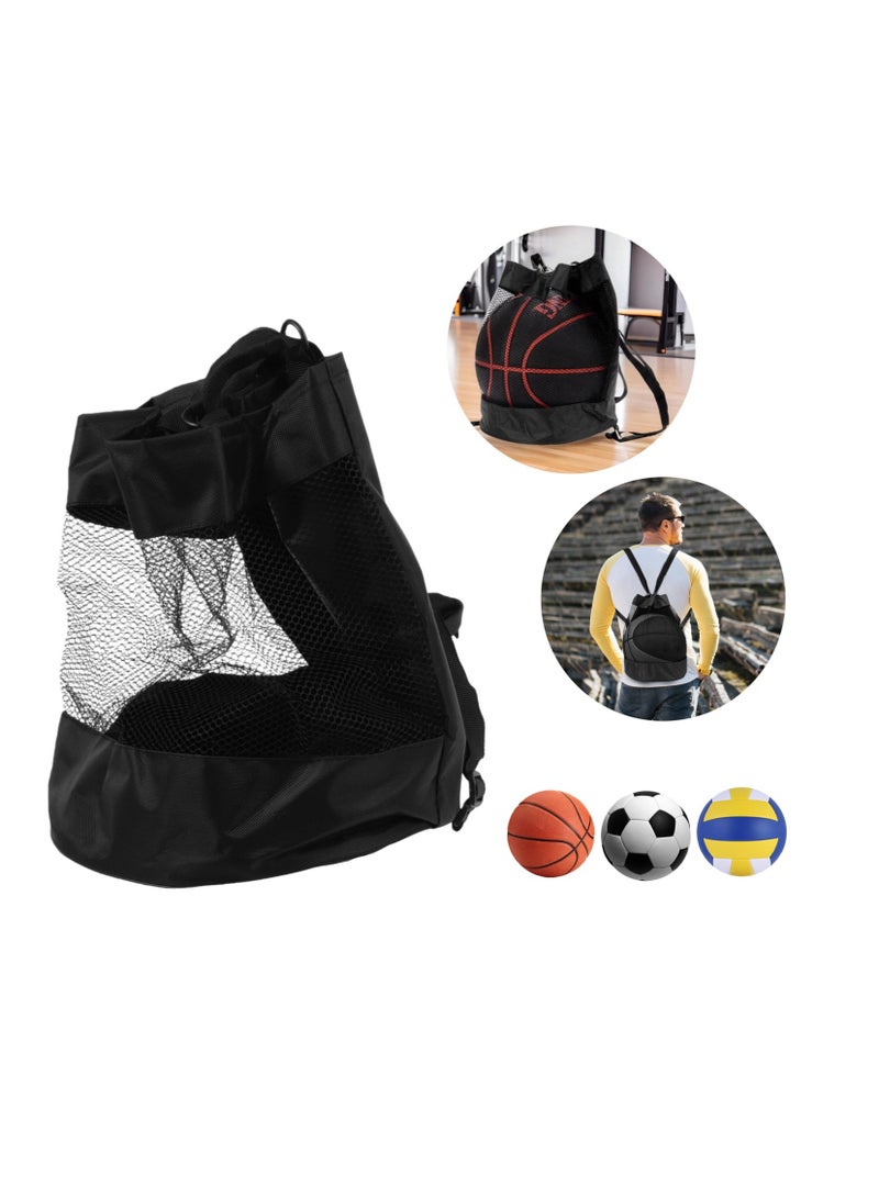 اعاره حقيبة ظهر لكرة السلة برباط وحقيبة كرة سلة وحقيبة شبكية لتخزين كرة القدم وحقيبة تخزين كرات الكرة الطائرة الخارجية 32 سم، لون أسود - Image 1