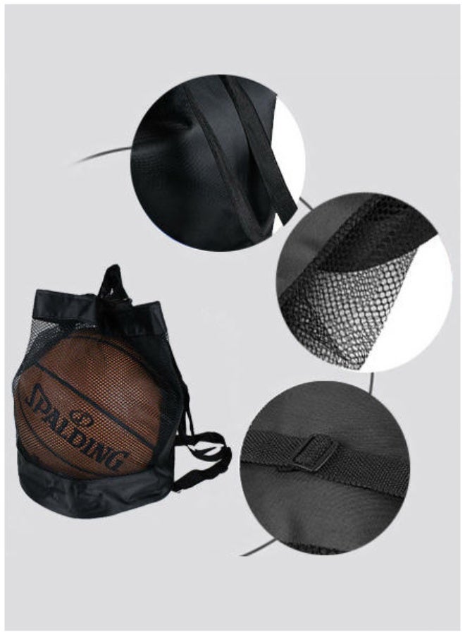 اعاره حقيبة ظهر لكرة السلة برباط وحقيبة كرة سلة وحقيبة شبكية لتخزين كرة القدم وحقيبة تخزين كرات الكرة الطائرة الخارجية 32 سم، لون أسود - Image 4