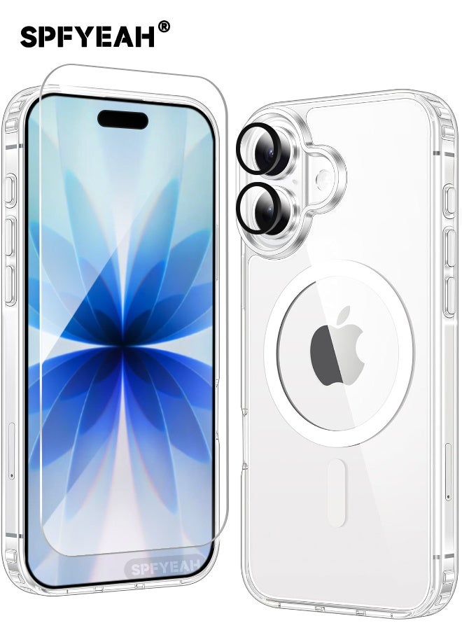 SPFYEAH [3-in-1] iPhone 17 Case with HD Tempered Glass Screen Protector & Camera Lens Protector, MagSafe-Compatible Rugged Shockproof Cover, Anti-Yellowing Clear Bumper Case, Anti-Scratch & Anti-Fingerprint Design (Clear Magnetic) - Image 1