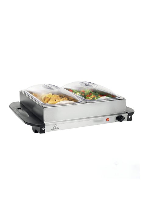 200W Stainless Steel Electric Food Warmer - 2 x 2.5L Each with Thermostatic Control - Ideal for Buffets, Parties, Restaurants, and Catering.