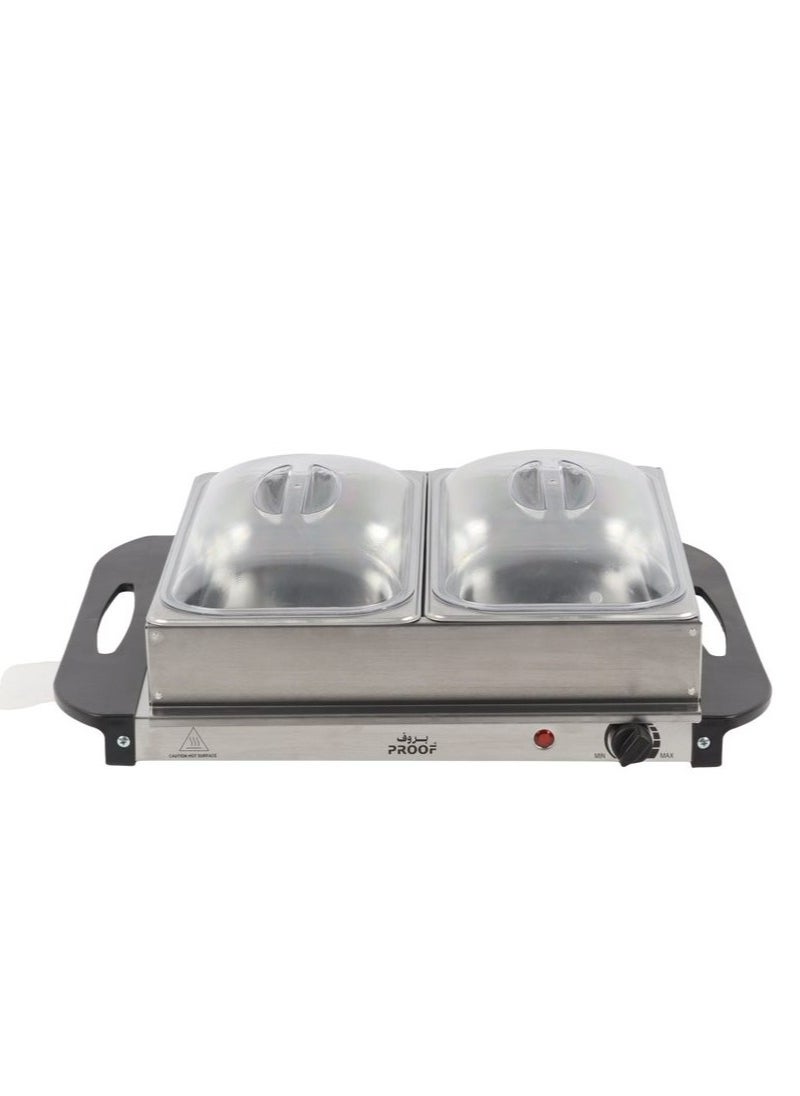 PROOF - 200W Stainless Steel Electric Food Warmer - 2 x 2.5L Each with Thermostatic Control - Ideal for Buffets, Parties, Restaurants, and Catering. - Image 1