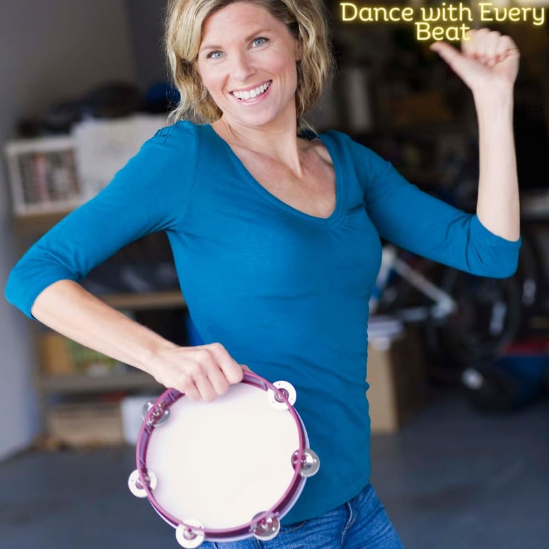 Device Of Urban Infotech طبلة التامبورين الموسيقية متعددة الألوان، جرس معدني دافلي، آلات إيقاع للأطفال، حفلات KTV، الكنيسة (8 بوصة) - Image 4