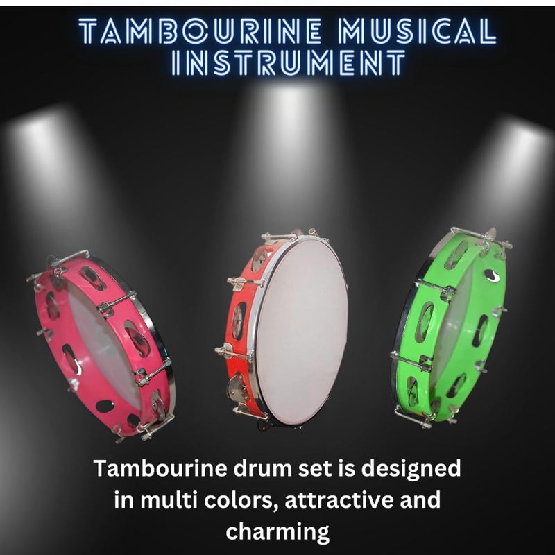 Device Of Urban Infotech طبلة التامبورين الموسيقية متعددة الألوان، جرس معدني دافلي، آلات إيقاع للأطفال، حفلات KTV، الكنيسة (8 بوصة) - Image 2