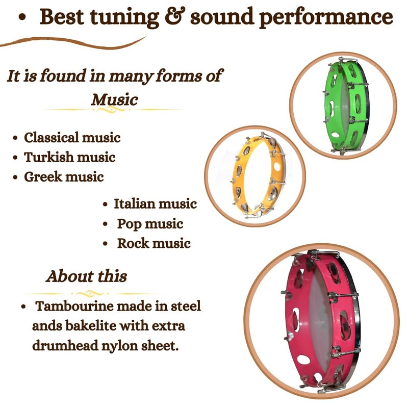 Device Of Urban Infotech طبلة التامبورين الموسيقية متعددة الألوان، جرس معدني دافلي، آلات إيقاع للأطفال، حفلات KTV، الكنيسة (8 بوصة) - Image 5