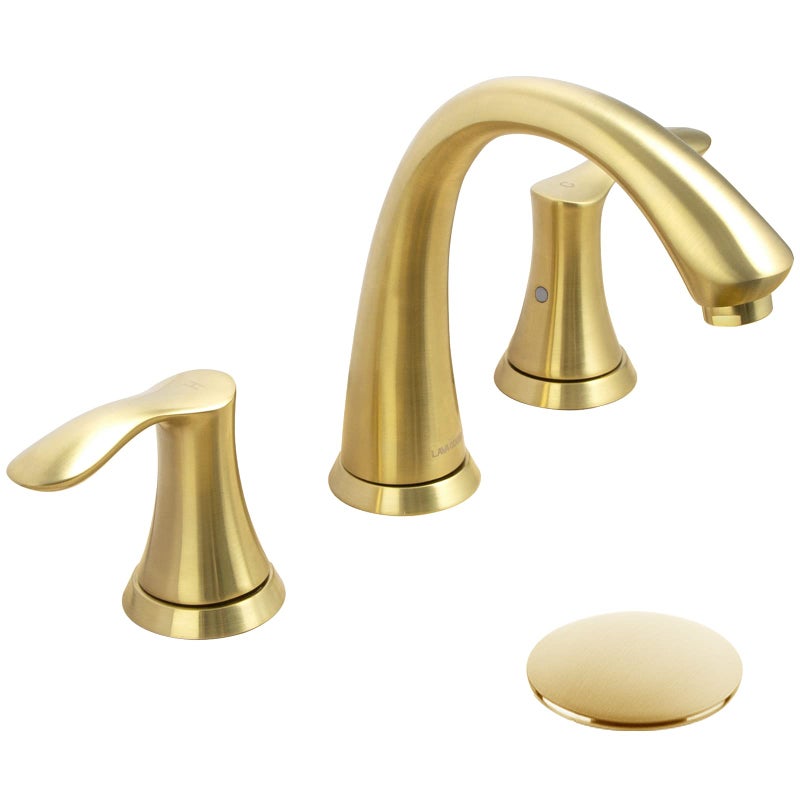 Lava Odoro Valenvoir Brushed Gold Bathroom Faucet 3 Hole 8 inch Widespread Bathroom Faucet 2 Handle Bathroom Sink Faucet Vanity Faucet with Drain Assembly Supply line BF405SG